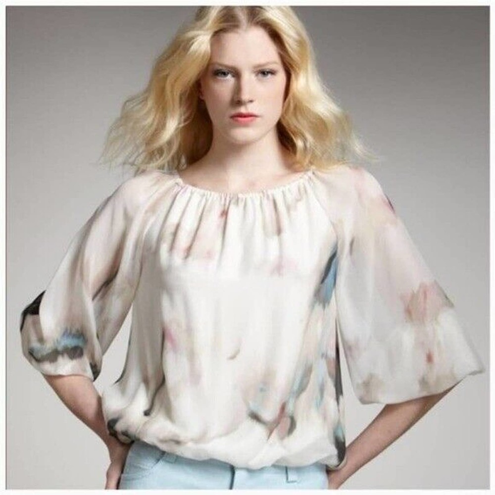 Alice + Olivia Silk Watercolor Floral Desert Oasis Top Off the Shoulder H14579 - Picture 8 of 8
